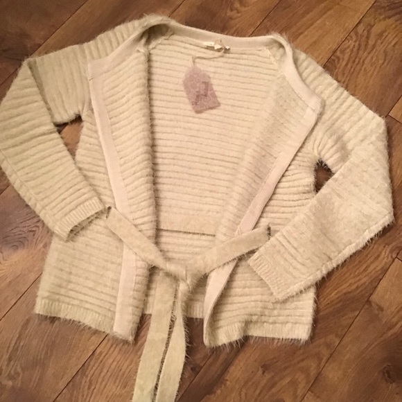 boutique Sweaters - THICK FURRY CARDIGAN WITH WAIST TIE